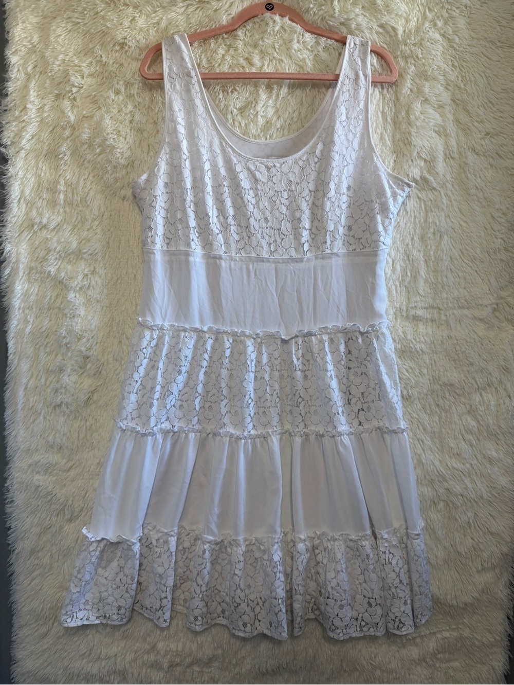 Peter Nygard Womens Boho Fairy Lace Tiered Dress 10 White Bridal Mixed Media